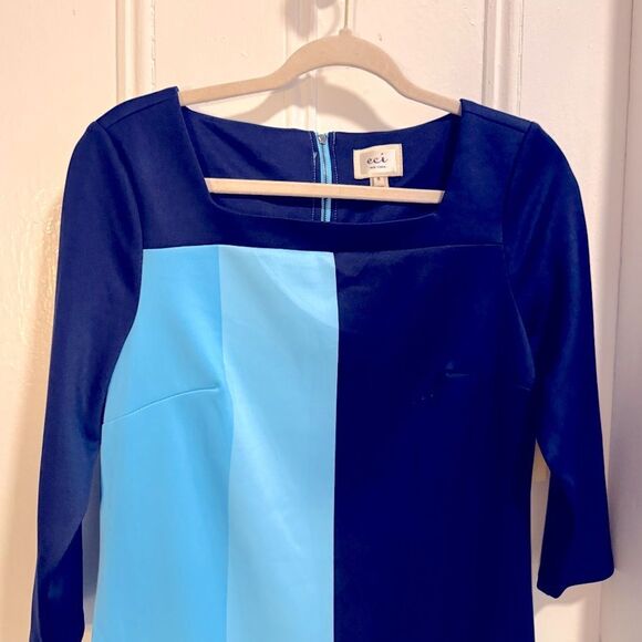 NWT Eci Navy and Light Blue color block Long Sleeve Dress Sz 8 - Picture 2 of 7